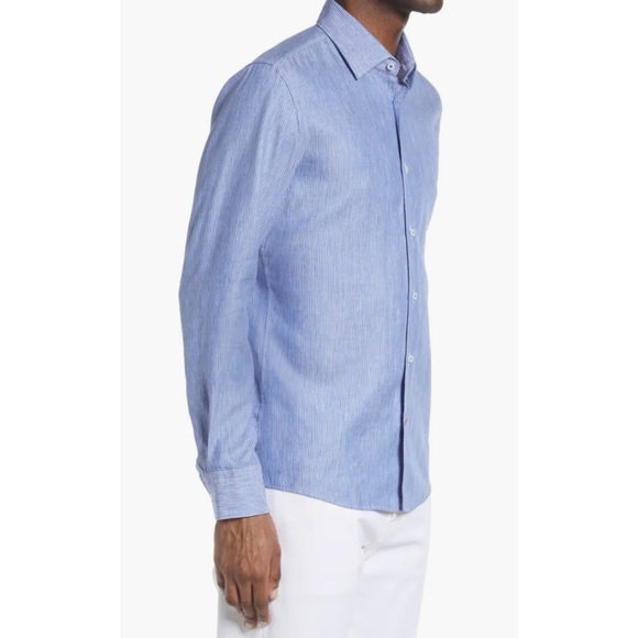 HUGO BOSS HANK STRIPE LINEN BLEND SHIRT ♠️IN STORES♠️ - Picture 2 of 5